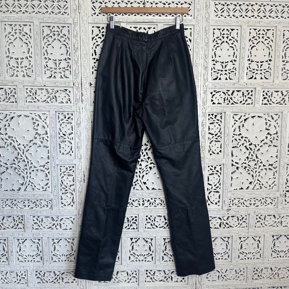 Vintage High Waisted Black Leather Grunge Motorcycle Biker Pants Sz Small - Picture 8 of 10